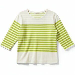 Joie Chartreuse White Stripe Cotton Pullover Top 3/4 Sleeve Size L